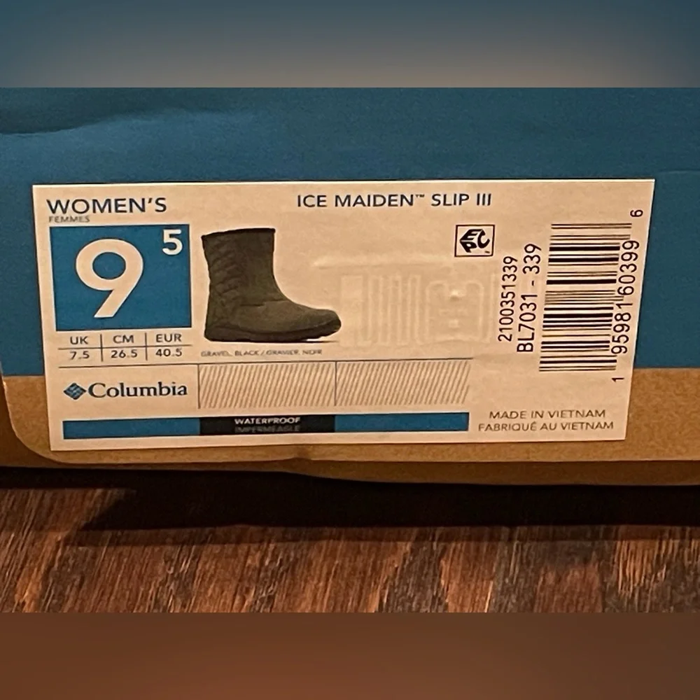Columbia Ice Maiden Slip III Women Grey Waterproof Winter Boots Size 9.5 NEW